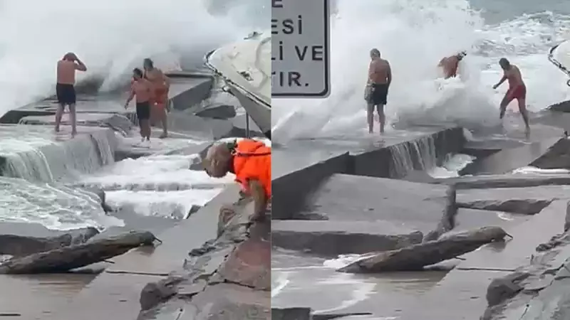 Caddebostan'da 3 Yüzücü Dev Dalgalarla Ölümden Döndü!