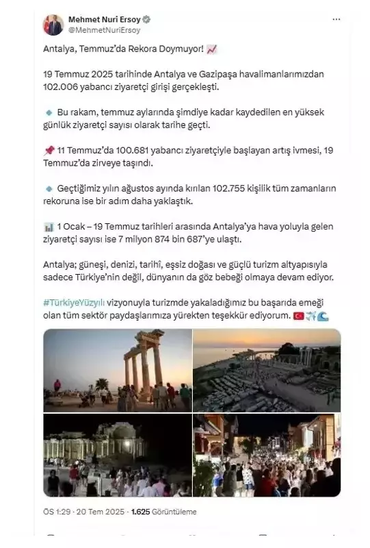 Antalya'da Turizm Patlaması: Bir Günde 102 Bin 6 Yabancı Turist!
