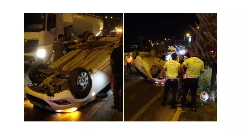 İnanılmaz Kaza Anı: Araç Ters Döndü, Sürücü Burnu Bile Kanamadan Kurtuldu!