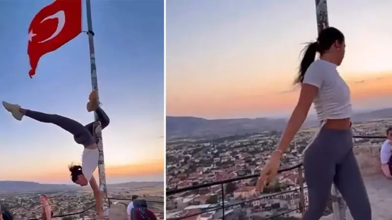 Kapadokya'da Türk Bayrağı'na Saygısızlık: Turist Kadından Skandal Hareketler!