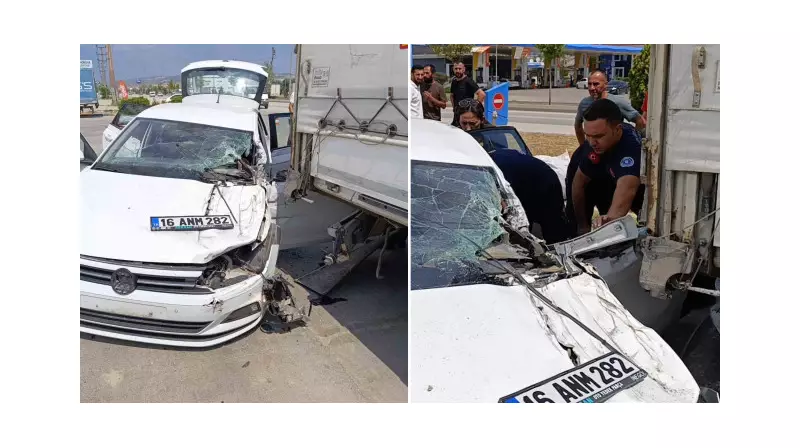 Şok Edici Kaza: Kontrolden Çıkan Araç Benzinlikteki Tıra Çarptı!