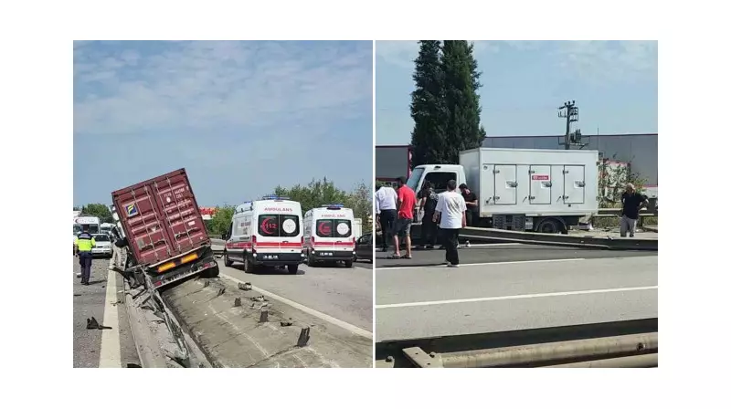 Tırın Yerinden Söktüğü Bariyerler Yola Savruldu: Facia Kıl Payı Atlatıldı!