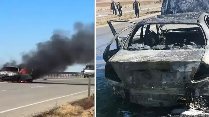 Seyir Halindeki Araç Dakikalar İçinde Alev Alev Yandı! İnanılmaz Görüntüler