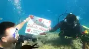 Sualtında Nefes Kesen Evlilik Teklifi: Yüzüğü Dalış Kıyafetiyle Taktı!