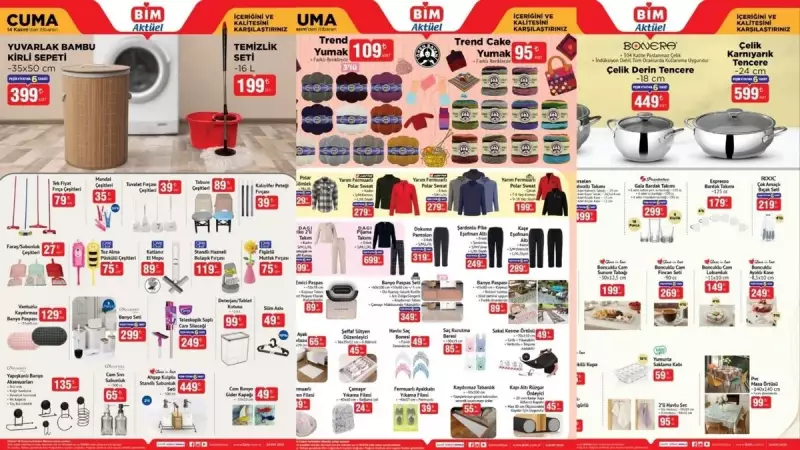 14 Kasım BİM Aktüel Ürünleri: Kirli Sepeti, Emici Paspas ve Çelik Tencere