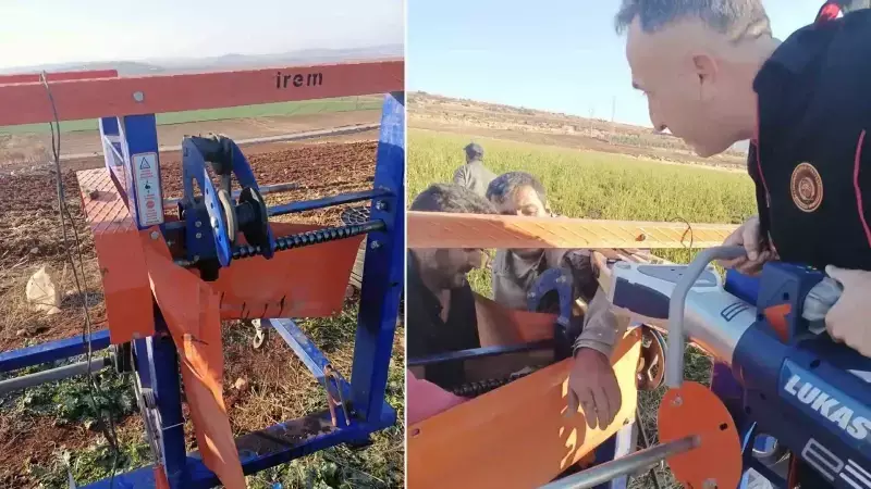 Hortum Makinesine Kolu Sıkışan İşçi Zorlu Kurtarma Operasyonuyla Kurtarıldı