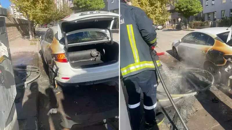 Çöpe Atılan Yanıcı Madde Otomobili Alev Alev Yaktı
