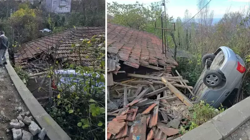 Zonguldak'ta İnanılmaz Kaza: Araç Evin Çatısında!