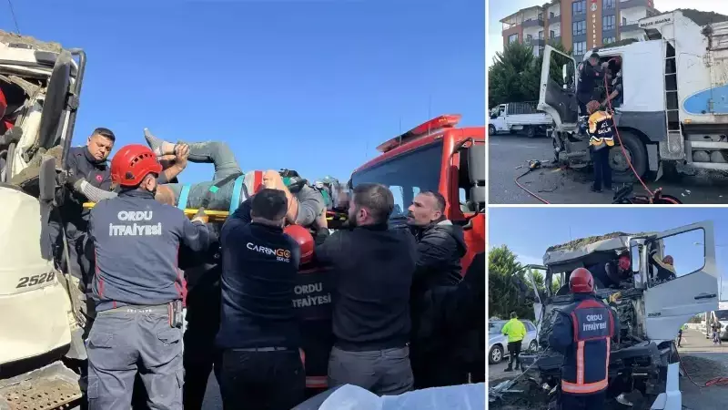 Ünye'de Tır ile Kamyon Çarpıştı: Sürücü 2 Saat Sonra Kurtarıldı