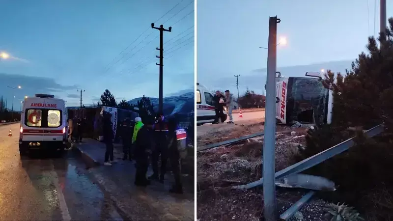 Denizli-Antalya Karayolunda Buzlanma Nedeniyle Otobüs Devrildi: 12 Yaralı