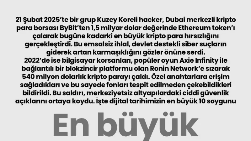 Dijital Tarihin En Büyük 10 Siber Soygunu: ByBit ve Ronin Network Vurgusu