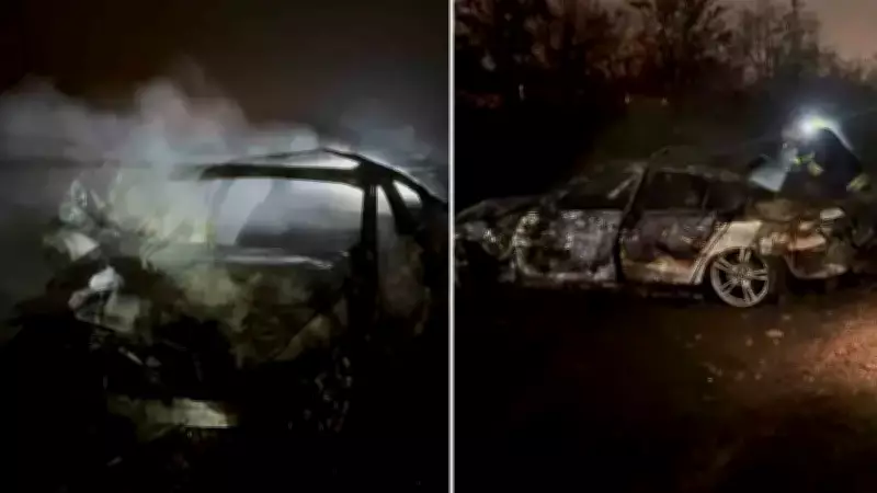 Gaziantep'te Yağışta Kontrolden Çıkan Otomobil Şarampole Uçtu ve Alev Aldı