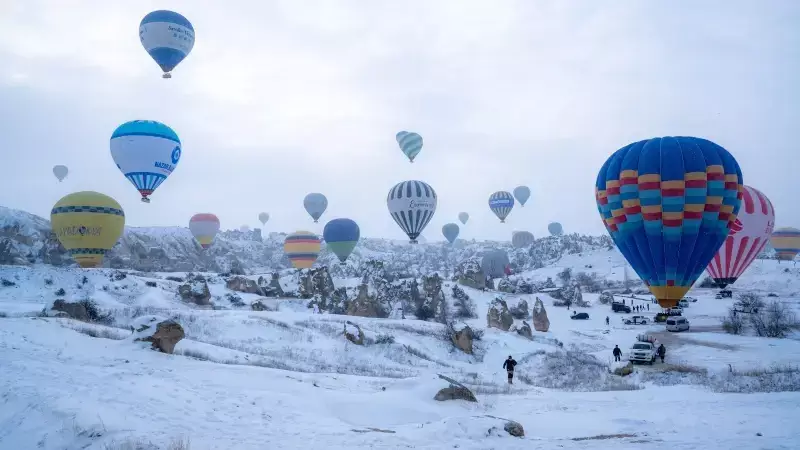 Kar Üstünde Balon Keyfi: Kış Manzarasında Sıcak Hava Balonu Heyecanı