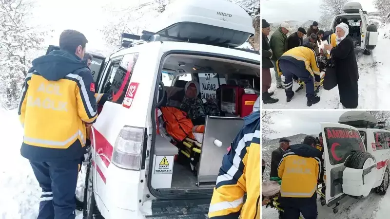 Tokat'ta 90 Yaşındaki Kadın Kar Engeline Rağmen Hastaneye Ulaştırıldı