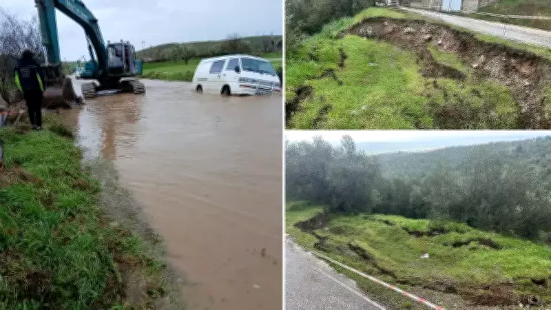 Çanakkale Ayvacık'ta Sağanak Köy Yolunu Çökertti, Ulaşım Durdu