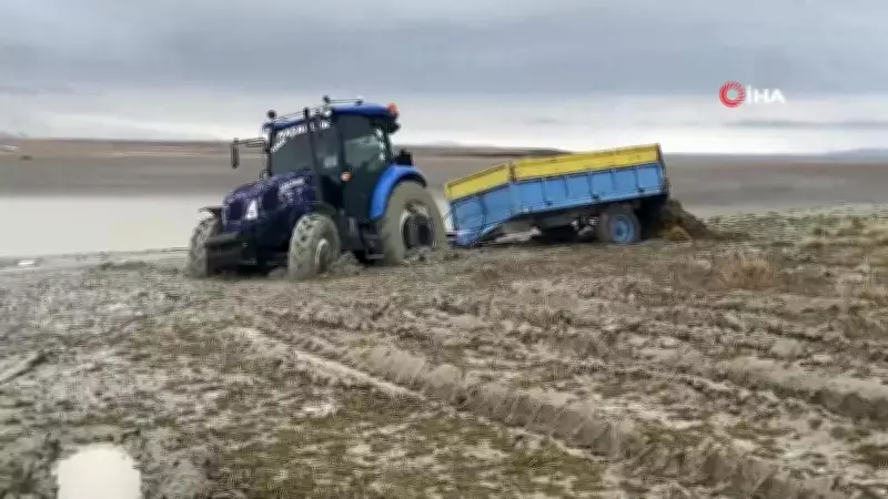 Bitlis'te Van Gölü Sahilinde Çamura Saplanan Traktör Kepçeyle Kurtarıldı