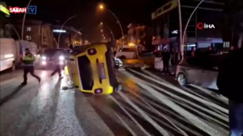 Düzce'de Sıkışan Trafikte Taksi Kontrolden Çıktı ve Yan Yattı