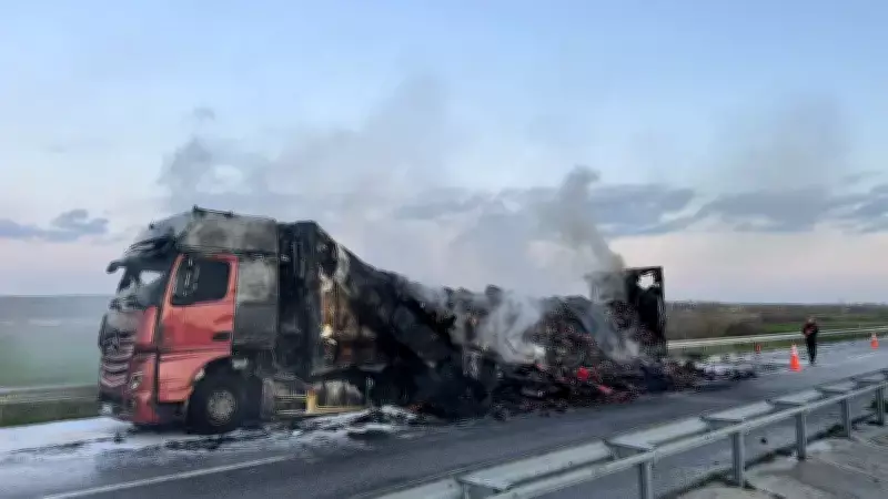 Edirne'de Domates Yüklü Tırda Çıkan Yangın İtfaiye Ekiplerince Söndürüldü