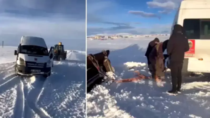 Kars'ta Tipiye Yakalanan Öğrenci Servisi İş Makinesiyle Kurtarıldı