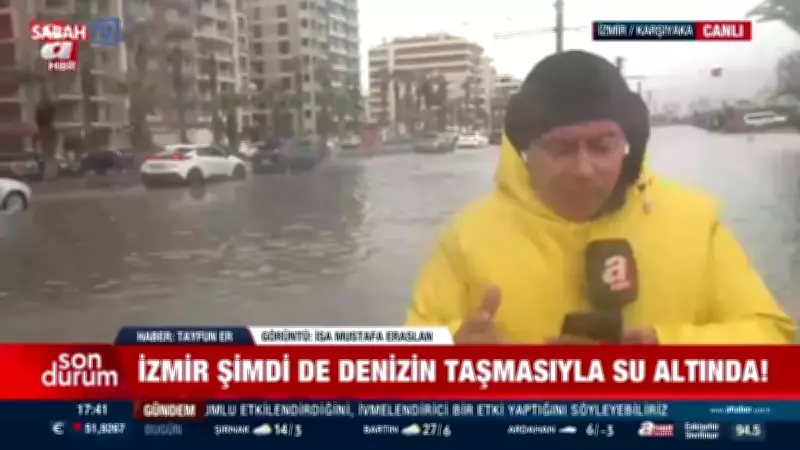 İzmir'de Şiddetli Fırtına Denizi Taşırdı: Sokaklar Sular Altında Kaldı