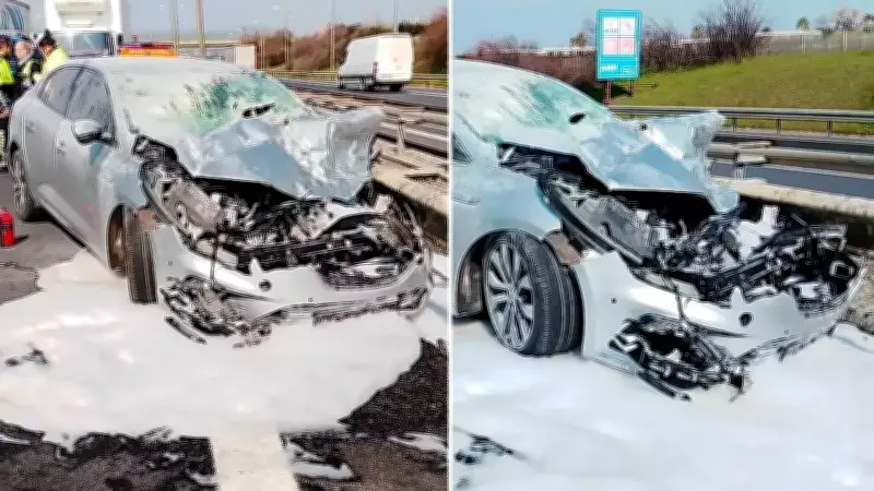 TEM Otoyolu'nda Feci Kaza: Otomobil Alev Aldı, Sürücü Kurtuldu