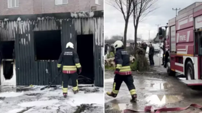 Terme'de Şantiyede Çıkan Yangın Konteyneri Kullanılmaz Hale Getirdi