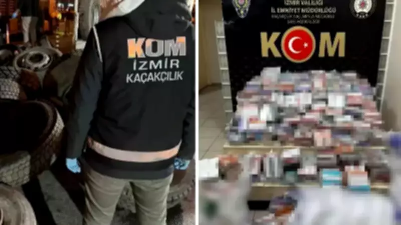 İzmir'de Kamyonette Lastiklerin İçine Gizlenmiş 8 Bin 500 Paket Kaçak Sigara Ele Geçirildi