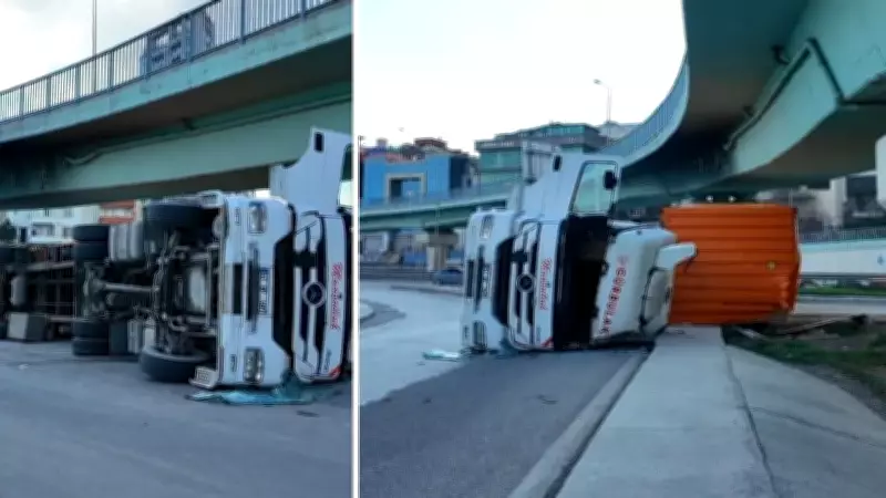 Beylikdüzü'nde TIR Devrildi: Sürücü Vatandaşların Yardımıyla Kurtarıldı