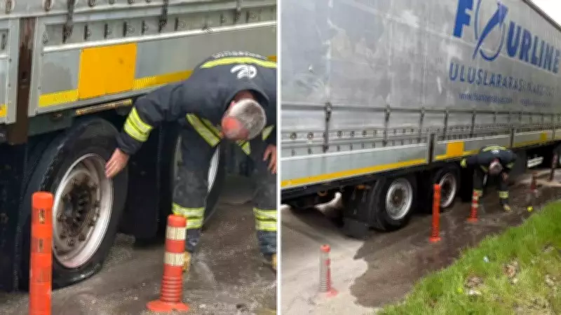 Tepebaşı'nda Tırın Patlayan Lastiği Yangın Tehlikesi Yarattı