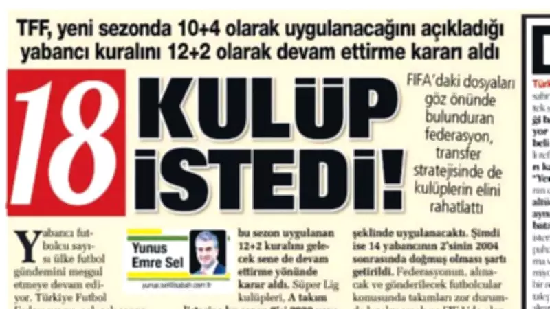 TFF'den Süper Lig Kulüplerine Yabancı Kuralı Açıklaması: 12+2 Devam Ediyor