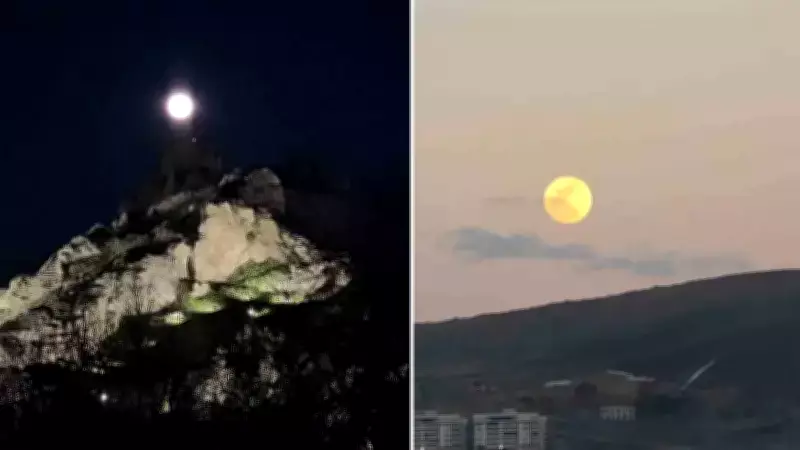 Van'da Erek Dağı'ndan Yükselen Pembe Dolunay Görsel Şölen Sundu