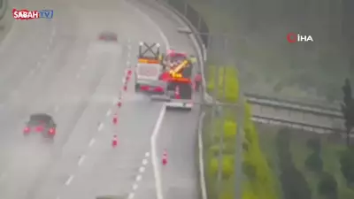 Kuzey Marmara Otoyolu'nda feci kaza: Bariyere çarpıp otoyol çalışanlarına vurdu