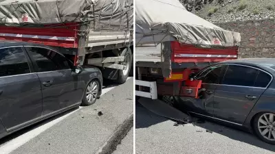 Tırın Altına Giren Otomobilin Sürücüsü Mucize Eseri Kurtuldu