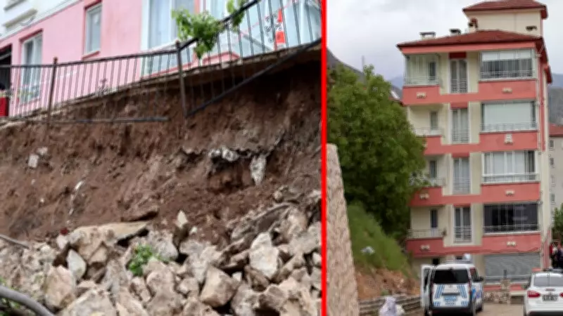 Amasya'da 5 katlı binanın istinat duvarı çöktü: Facianın eşiğinden dönüldü