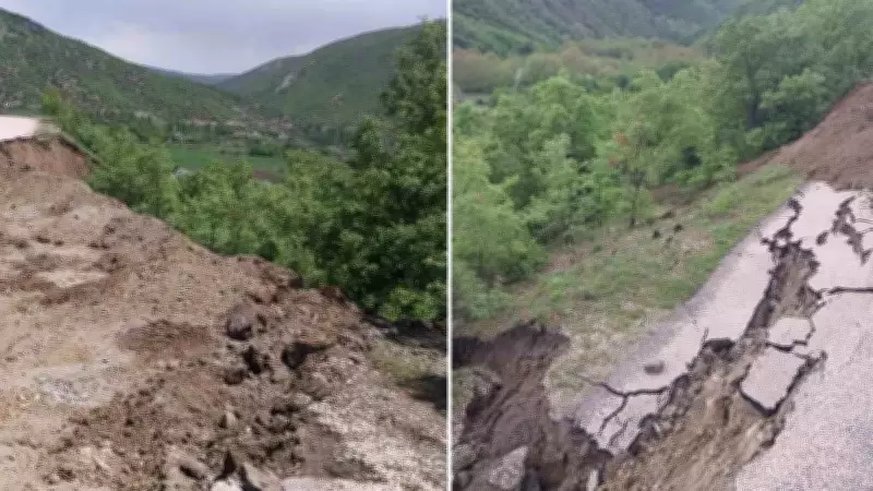 Amasya'da heyelan: Köy yolu çöktü, alternatif yol açıldı