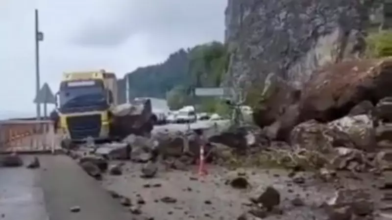 Artvin'de Heyelan: Arhavi-Hopa-Sarp Yolu Kapandı, TIR Hasar Gördü