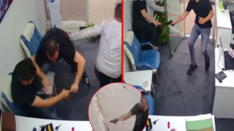 Hatay'da döviz bürosuna silahlı saldırı: Kurşunlardan kaçış anları kamerada