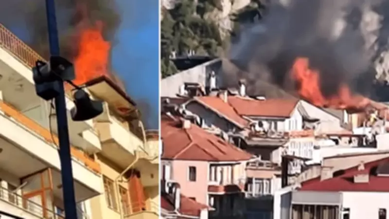 Kum Mahallesi'nde 5 katlı binanın çatısında yangın paniği