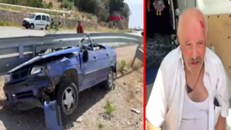 Muğla'da otomobil bariyerlere saplandı: Tavanı ezilen araçtan sürücü sağ kurtuldu