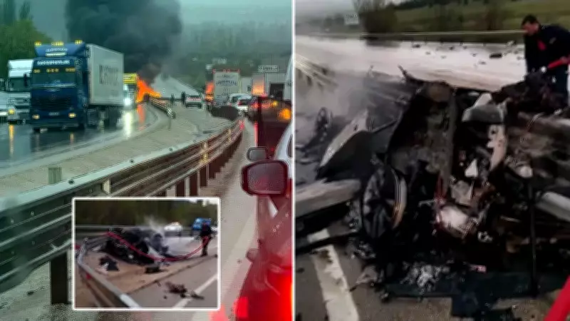 Sandıklı'da çelik bariyere çarpan otomobil alev aldı: 1 ölü, 1 yaralı