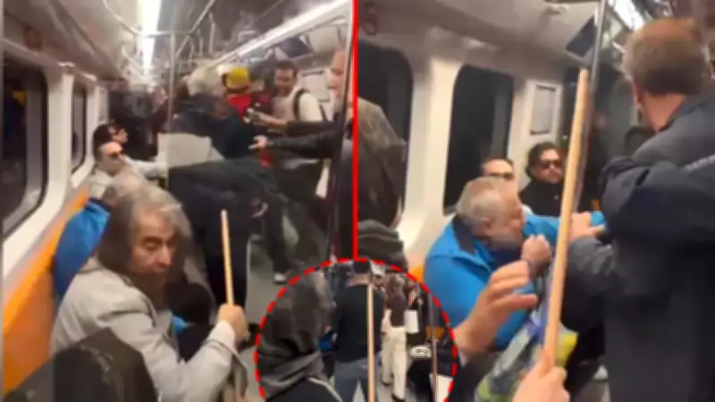 Sarıyer metrosunda tezahürat kavgası: Oklavalı müdahale kamerada