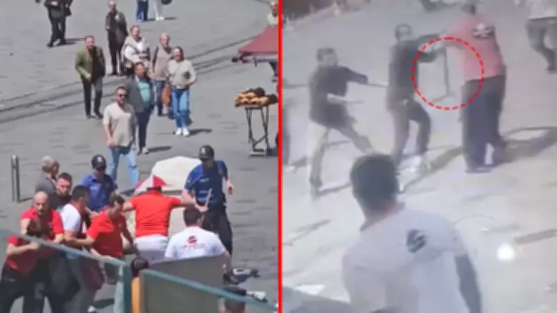 Taksim'de esnafa kazmalı saldırı: Korku dolu anlar kamerada