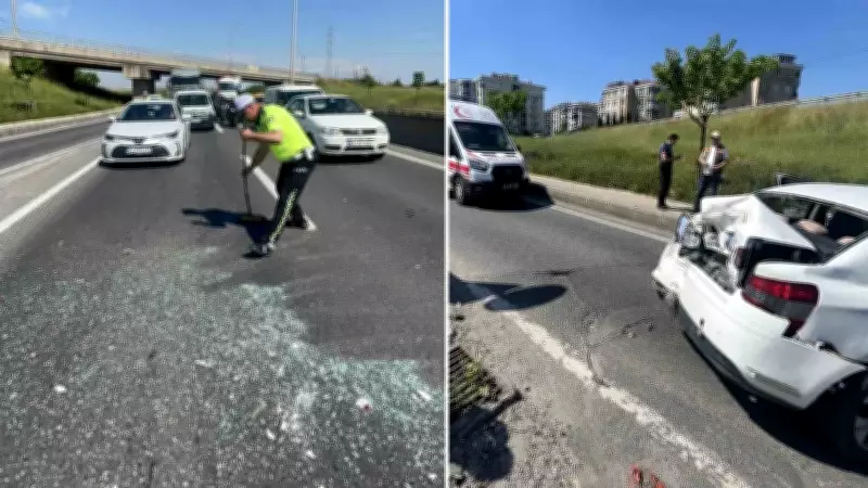 Trafik Polisi Figani Garip, Kaza Yerinde Süpürgeyle Yolu Temizledi