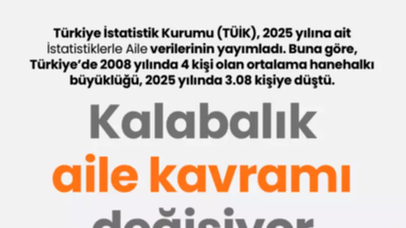 Türkiye'de ortalama hanehalkı büyüklüğü 3.08 kişiye düştü