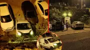 Zonguldak'ta polisi görünce panik yapan sürücü istinat duvarından uçtu