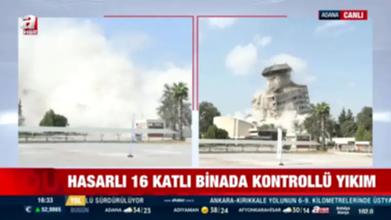 Adana'da hasarlı 16 katlı binada kontrollü yıkım: 500 kilo patlayıcı kullanıldı