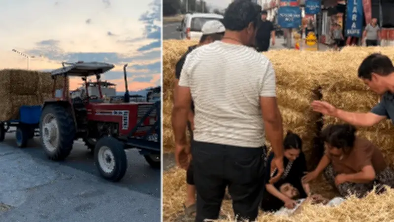 Aydın'da Traktör Römorkundaki Saman Balyaları Yayanın Üzerine Devrildi