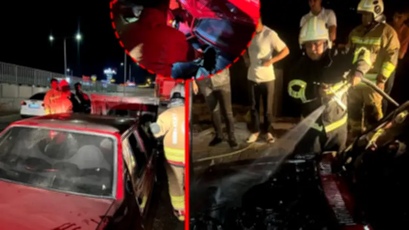 Hatay'da seyir halindeki otomobil alevlere teslim oldu