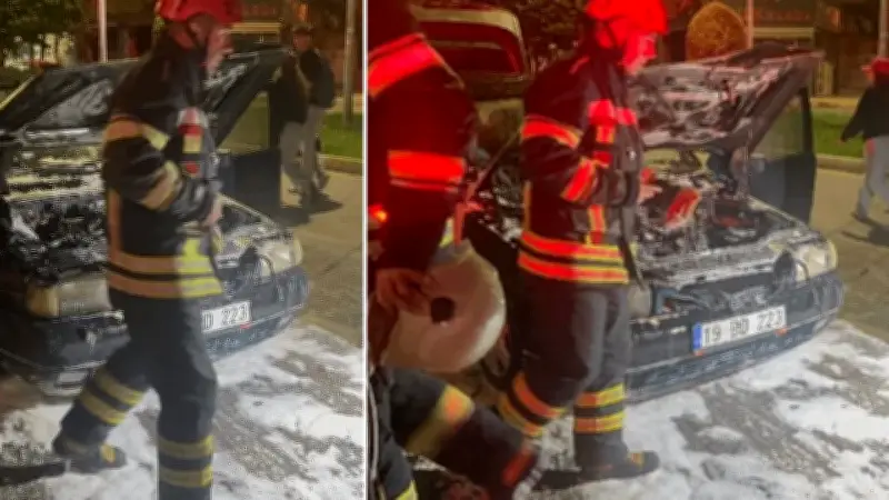 Kale Mahallesi'nde seyir halindeki otomobil alev aldı