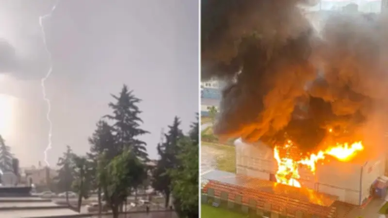 Kastamonu'da Jimnastik Salonuna Yıldırım Düştü, Yangın Söndürüldü